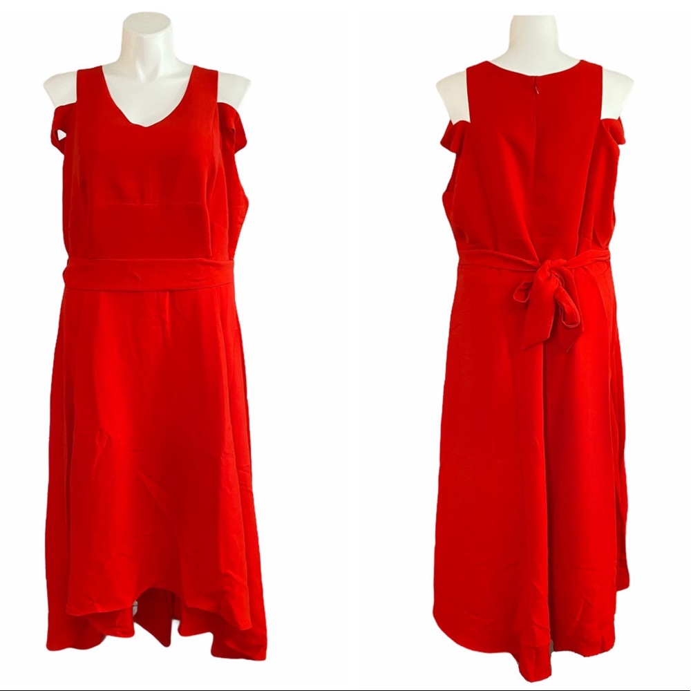 ROAMANS RED SLEEVELESS CUTOUT DRESS